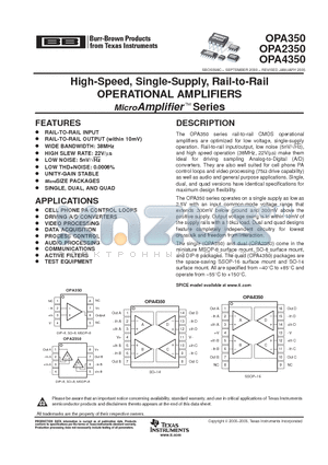 OPA350UA datasheet - High-Speed, Single-Supply, Rail-to-Rail OPERATIONAL AMPLIFIERS MicroAmplifierSeries