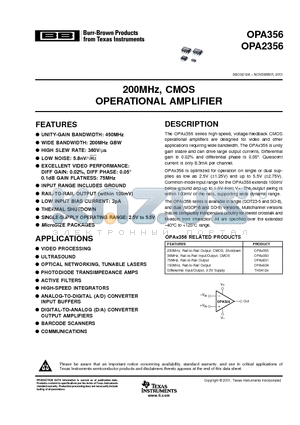 OPA356AIDG4 datasheet - 200MHz, CMOS OPERATIONAL AMPLIFIER