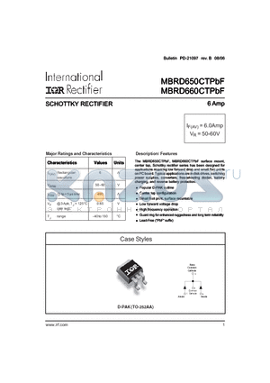 MBRD650CTPBF datasheet - SCHOTTKY RECTIFIER 6 Amp