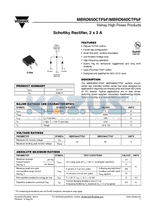 MBRD650CTTRLPBF datasheet - Schottky Rectifier, 2 x 3 A