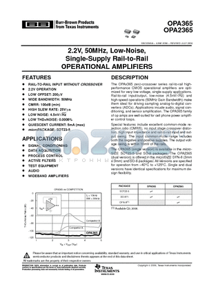 OPA365AIDBVT datasheet - 2.2V, 50MHz, Low-Noise, Single-Supply Rail-to-Rail OPERATIONAL AMPLIFIERS