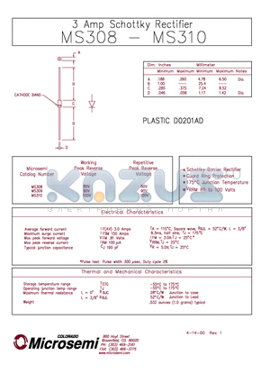 MS310 datasheet - 3 Amp Schottky Rectifier