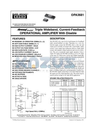 OPA3681 datasheet - Triple Wideband, Current-Feedback OPERATIONAL AMPLIFIER With Disable