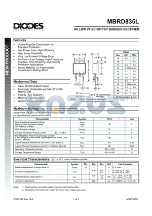 MBRD835L datasheet - 8A LOW VF SCHOTTKY BARRIER RECTIFIER