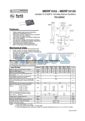 MBRF10100 datasheet - Isolated 10.0 AMPS. Schottky Barrier Rectifiers