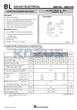 MBRF10100 datasheet - SCHOTTKY BARRIER RECTIFIER