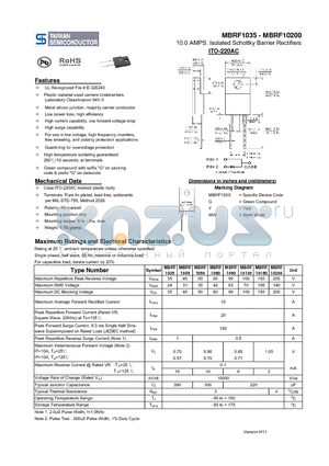 MBRF10100 datasheet - 10.0 AMPS. Isolated Schottky Barrier Rectifiers