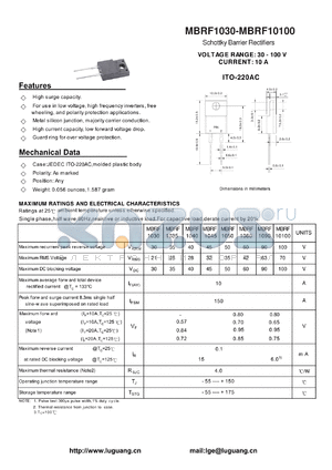 MBRF10100 datasheet - Schottky Barrier Rectifiers