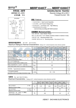 MBRF10100CT datasheet - Schottky Barrier Rectifier Reverse Voltage 40 to 200 V Forward Current 10A