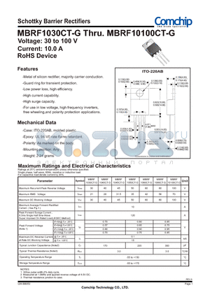 MBRF10100CT-G datasheet - Schottky Barrier Rectifiers