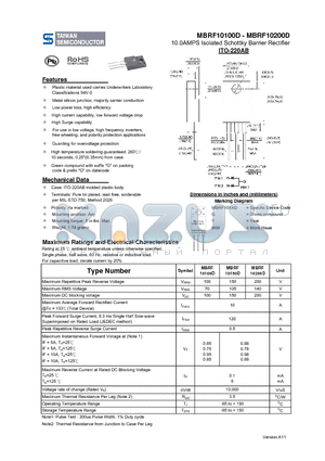 MBRF10100D datasheet - 10.0AMPS Isolated Schottky Barrier Rectifier