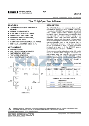 OPA3693 datasheet - Triple 2:1 High-Speed Video Multiplexer