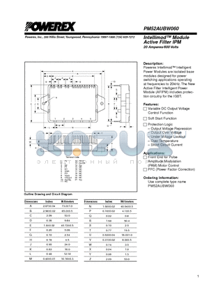PM52AUBW060 datasheet - Intellimod Module Active Filter IPM 20 Amperes/600 Volts