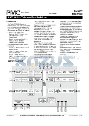 PM5307 datasheet - 9.953 Gbit/s Telecom Bus Serializer