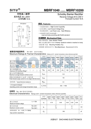 MBRF10200 datasheet - Schottky Barrier Rectifier Reverse Voltage 40 to 200 V Forward Current 10 A