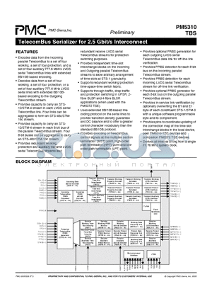 PM5310 datasheet - TelecomBus Serializer for 2.5 Gbit/s Interconnect