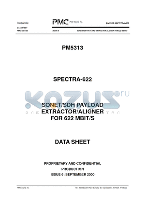 PM5313 datasheet - SONET/SDH Payload Extractor/Aligner for 622 Mbit/s Interfaces