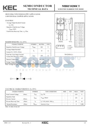 MBRF10200CT datasheet - SCHOTTKY BARRIER TYPE DIODE