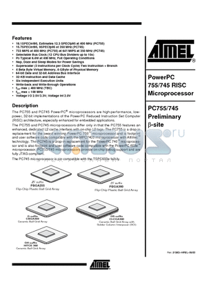 PC755CMGU350LE datasheet - PowerPC 755/745 RISC Microprocessor