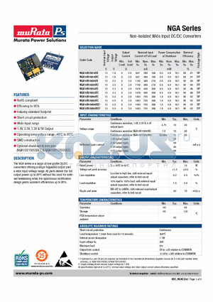 NGA10S15050DEC datasheet - Non-Isolated Wide Input DC/DC Converters