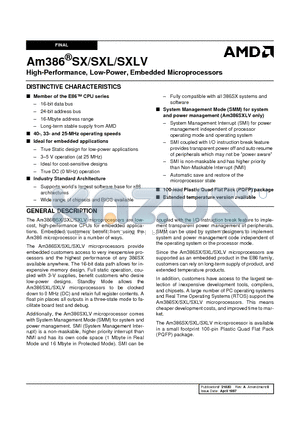 NGAM386SXLV-40 datasheet - High-Performance, Low-Power, Embedded Microprocessors