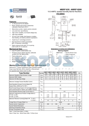 MBRF1035 datasheet - 10.0 AMPS. Isolated Schottky Barrier Rectifiers