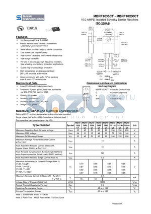 MBRF1035CT_11 datasheet - 10.0 AMPS. Isolated Schottky Barrier Rectifiers