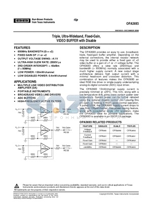 OPA3693 datasheet - Triple, Ultra-Wideband, Fixed-Gain, VIDEO BUFFER with Disable