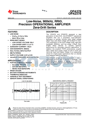 OPA378AIDCKT datasheet - Low-Noise, 900kHz, RRIO, Precision OPERATIONAL AMPLIFIER Zer-Drift Series