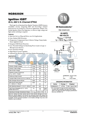 NGB8202N datasheet - 20 A, 400 V, N-Channel D2PAK