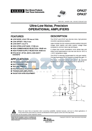 OPA37GP datasheet - Ultra-Low Noise, Precision OPERATIONAL AMPLIFIERS