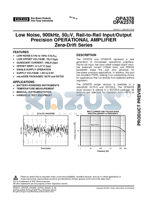 OPA378AIDBVT datasheet - Low Noise, 900kHz, 50mV, Rail-to-Rail Input/Output Precision OPERATIONAL AMPLIFIER Zer-Drift Series