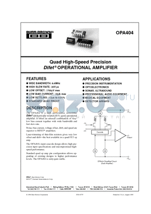 OPA404KP datasheet - Quad High-Speed Precision Difet OPERATIONAL AMPLIFIER