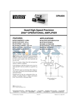 OPA404SG datasheet - Quad High-Speed Precision Difet OPERATIONAL AMPLIFIER