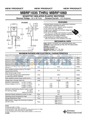 MBRF1060 datasheet - SCHOTTKY ISOLATED PLASTIC RECTIFIER