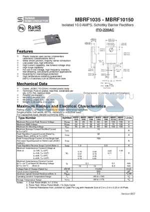 MBRF1060 datasheet - Isolated 10.0 AMPS. Schottky Barrier Rectifiers
