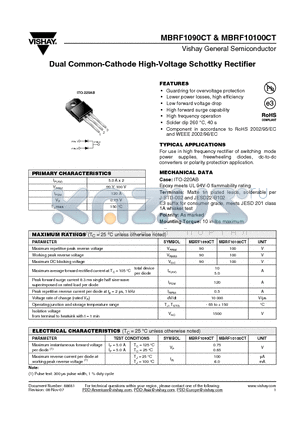 MBRF1090CT datasheet - Dual Common-Cathode High-Voltage Schottky Rectifier