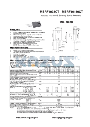 MBRF1090CT datasheet - Isolated 10.0 AMPS. Schottky Barrier Rectifiers