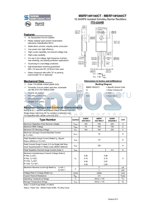 MBRF10H150CT datasheet - 10.0AMPS Isolated Schottky Barrier Rectifiers