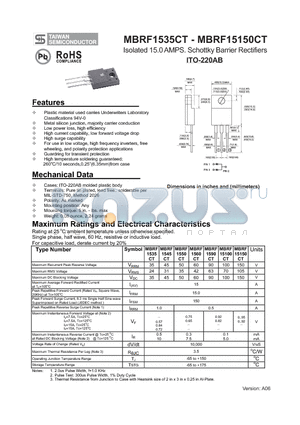 MBRF15100CT datasheet - Isolated 15.0 AMPS. Schottky Barrier Rectifiers