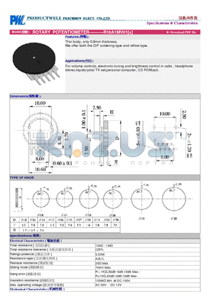 R10A1MV01 datasheet - ROTARY POTENTIOMETER