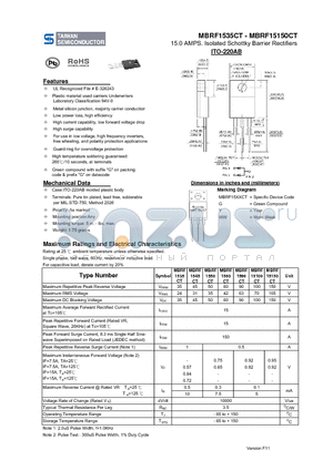 MBRF15150CT datasheet - 15.0 AMPS. Isolated Schottky Barrier Rectifiers