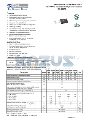 MBRF15150CT datasheet - 15.0 AMPS. Isolated Schottky Barrier Rectifiers