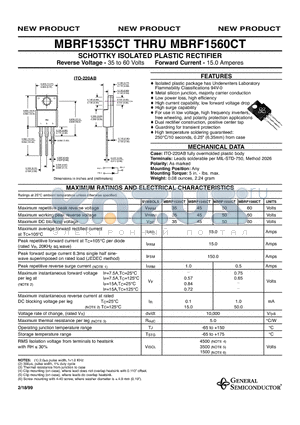 MBRF1535CT datasheet - SCHOTTKY ISOLATED PLASTIC RECTIFIER