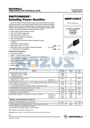 MBRF1545CT datasheet - SWITCHMODE Schottky Power Rectifirers