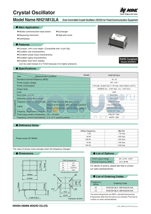 NH21M13LA-10M-NSA3416A datasheet - Oven-Controlled Crystal Oscillator (OCXO) for Fixed Communication Equipment
