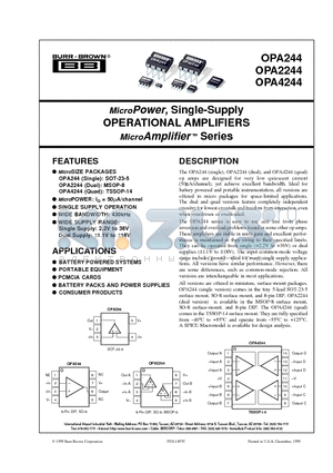 OPA4244EA/2K5 datasheet - MicroPower, Single-Supply OPERATIONAL AMPLIFIERS MicroAmplifier  Series