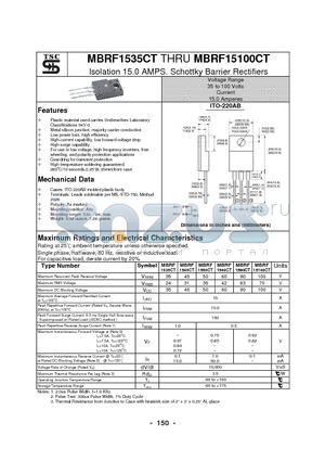 MBRF1545CT datasheet - Isolation 15.0 AMPS. Schottky Barrier Rectifiers