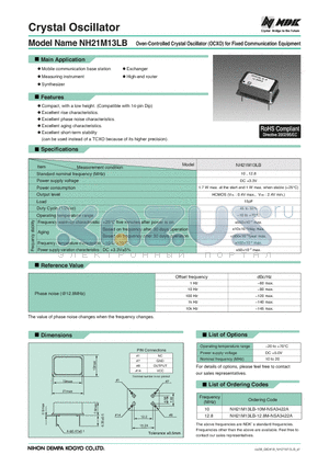 NH21M13LB datasheet - Oven-Controlled Crystal Oscillator (OCXO) for Fixed Communication Equipment