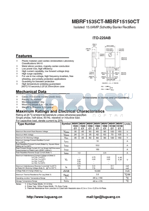 MBRF1545CT datasheet - Isolated 15.0AMP.Schottky Barrier Rectifiers
